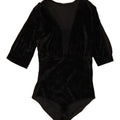 TEZENIS Womens Velvet 3/4 Sleeve Bodysuit UK 12 Medium Black Vintage Tezenis and Second-Hand Tezenis from Messina Hembry 