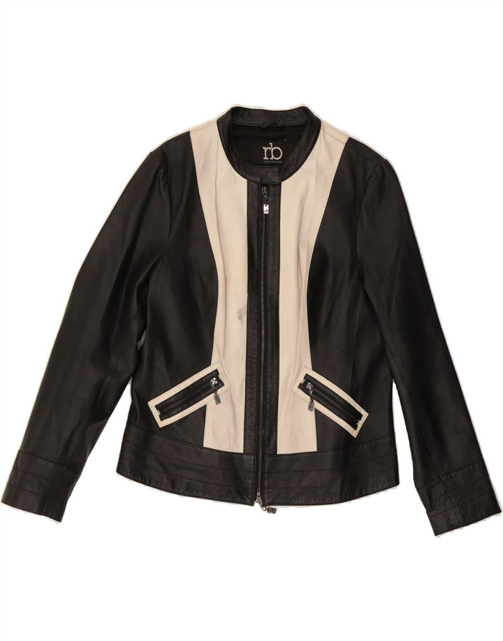 ROCCOBAROCCO Womens Crop Bomber Jacket IT 50 XL Black Colourblock Leather Vintage Roccobarocco and Second-Hand Roccobarocco from Messina Hembry 