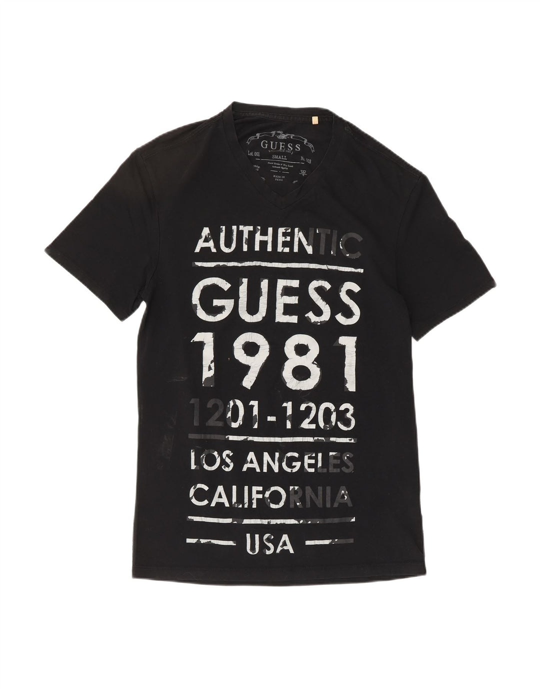 GUESS Mens Graphic T-Shirt Top Small Black Cotton