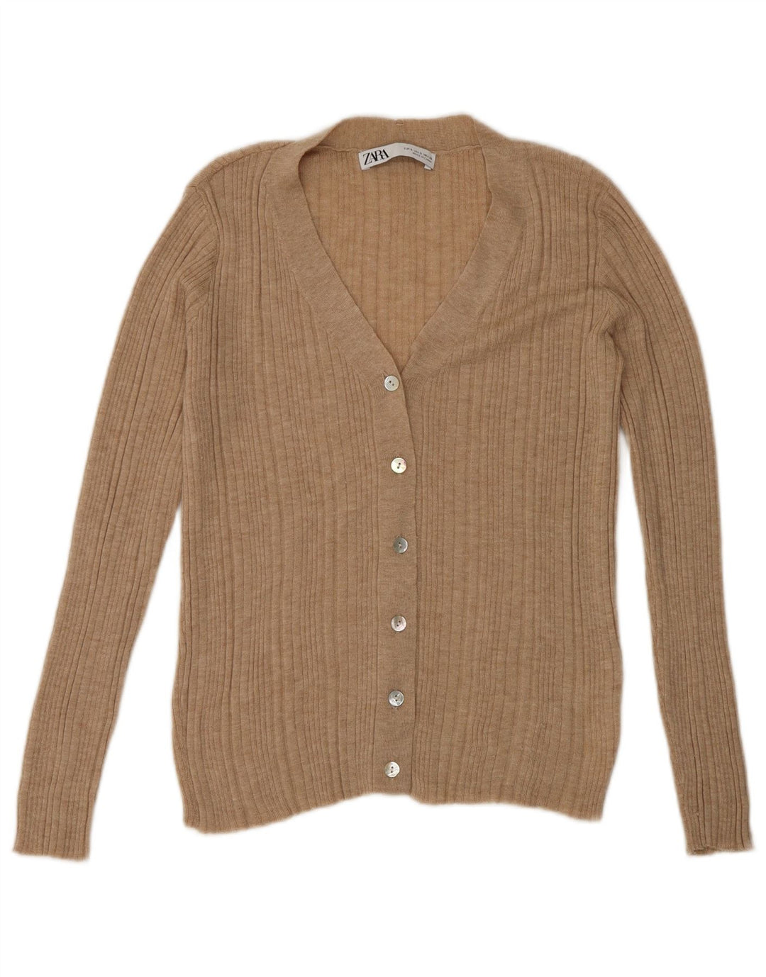 Zara Dame Cardigan Sweater UK 10 Small Beige Nylon