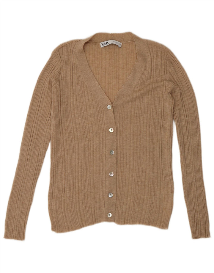 Zara Dame Cardigan Sweater UK 10 Small Beige Nylon