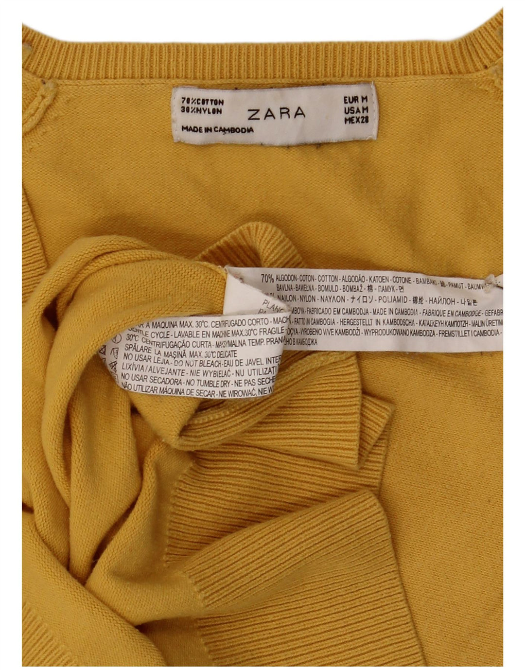 Zara Dame V-hals sweater UK 12 Medium Gul Bomuld