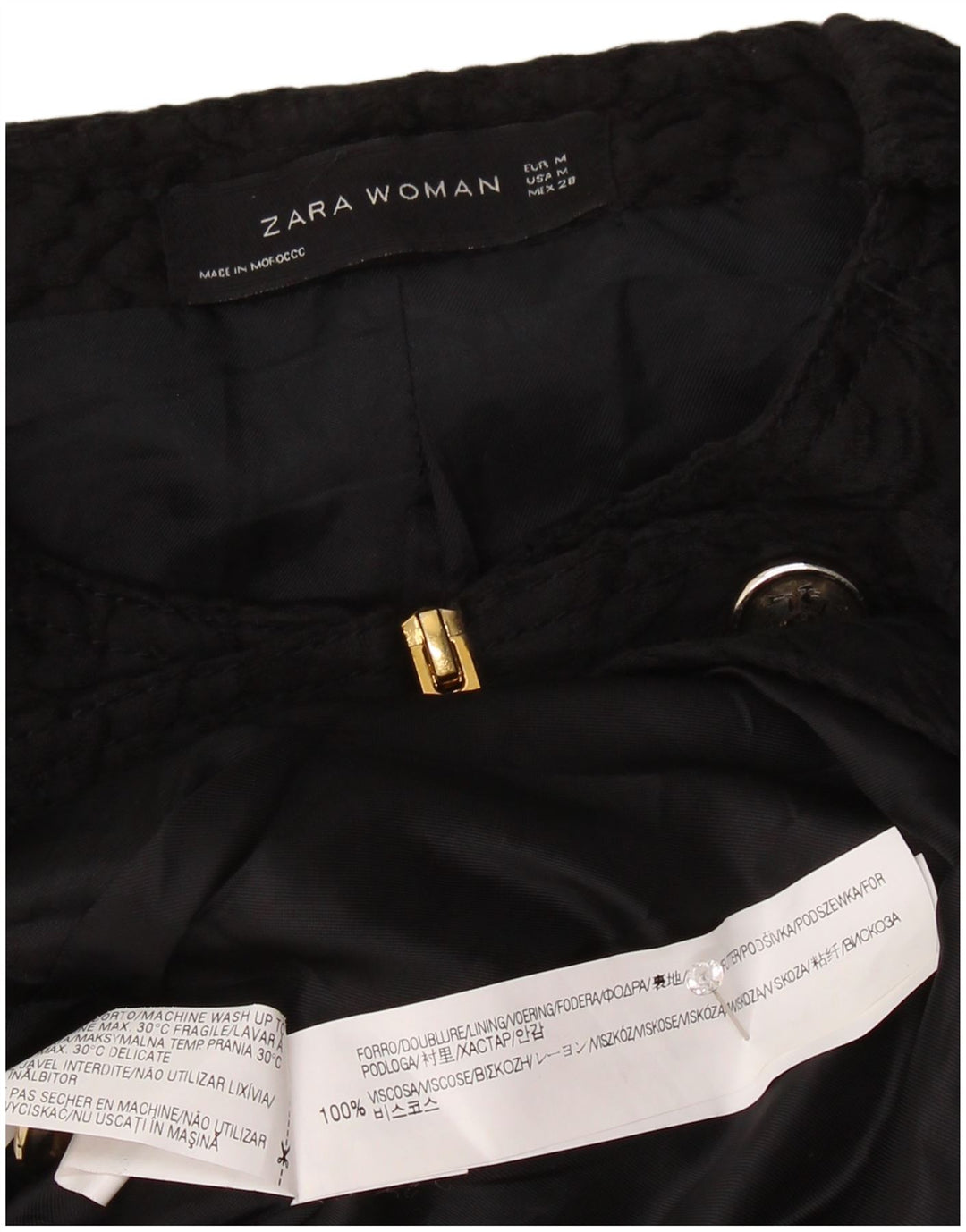 Zara Dame Military Blazer Jacket UK 12 Medium Black Chevron Viscose