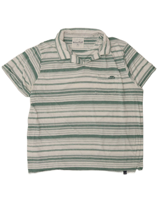 Weird Fish Herre Polo Shirt 4XL Grøn Stribet Bomuld