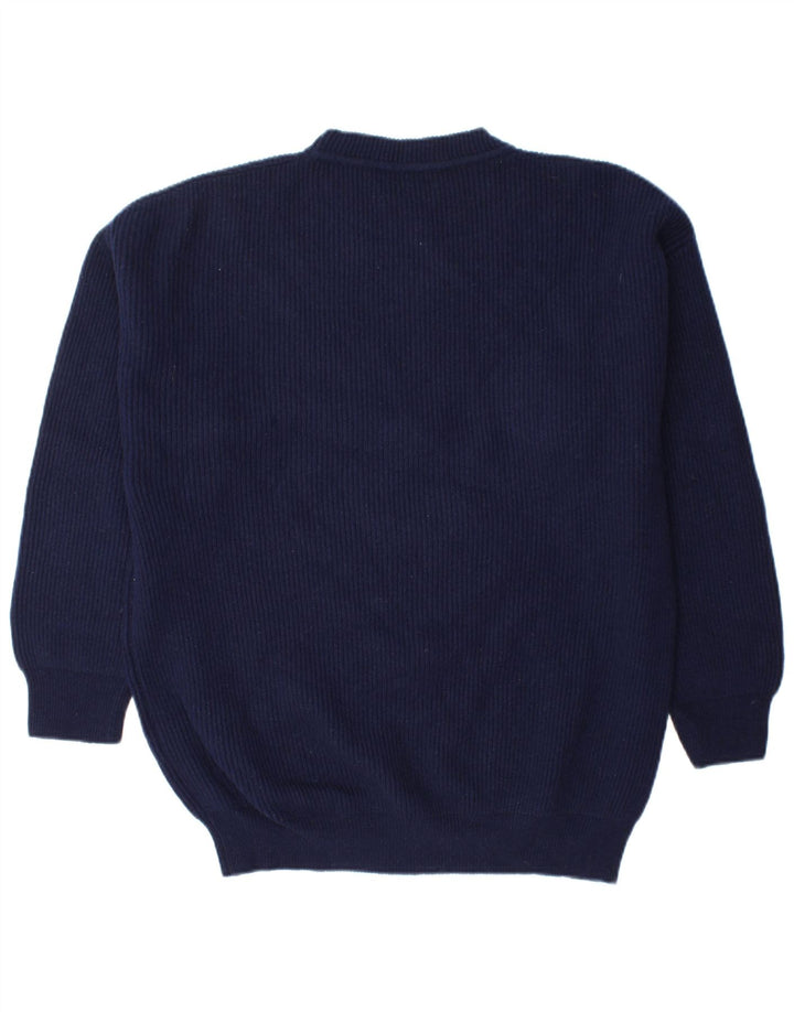 BENETTON Herre sweater med rund hals, medium marineblå jomfruuld