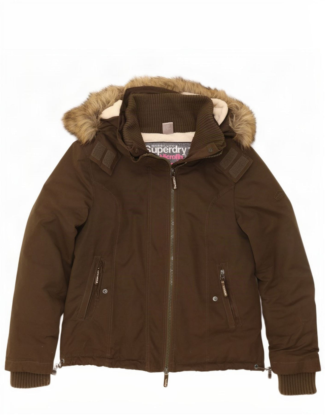 Superdry vindjakke med hætte til kvinder UK 18 XL Khaki Polyester