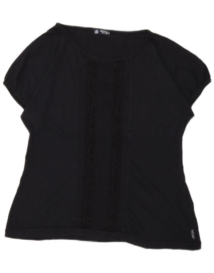 North Sails Dame T-Shirt Top UK 14 Stor Sort Bomuld