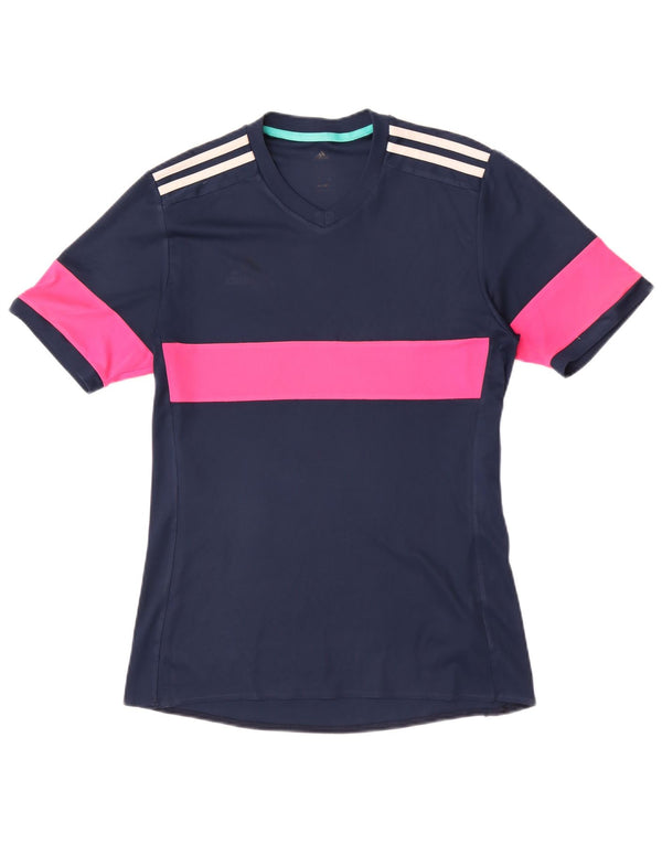 Adidas Dame Climalite T-Shirt Top UK 12 Medium Navy Blue Colourblock