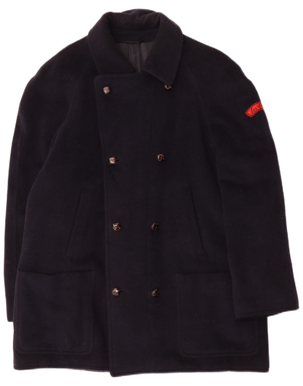 Les Copains Mens Double Breasted Coat IT 48 Medium Navy Blue Cashmere