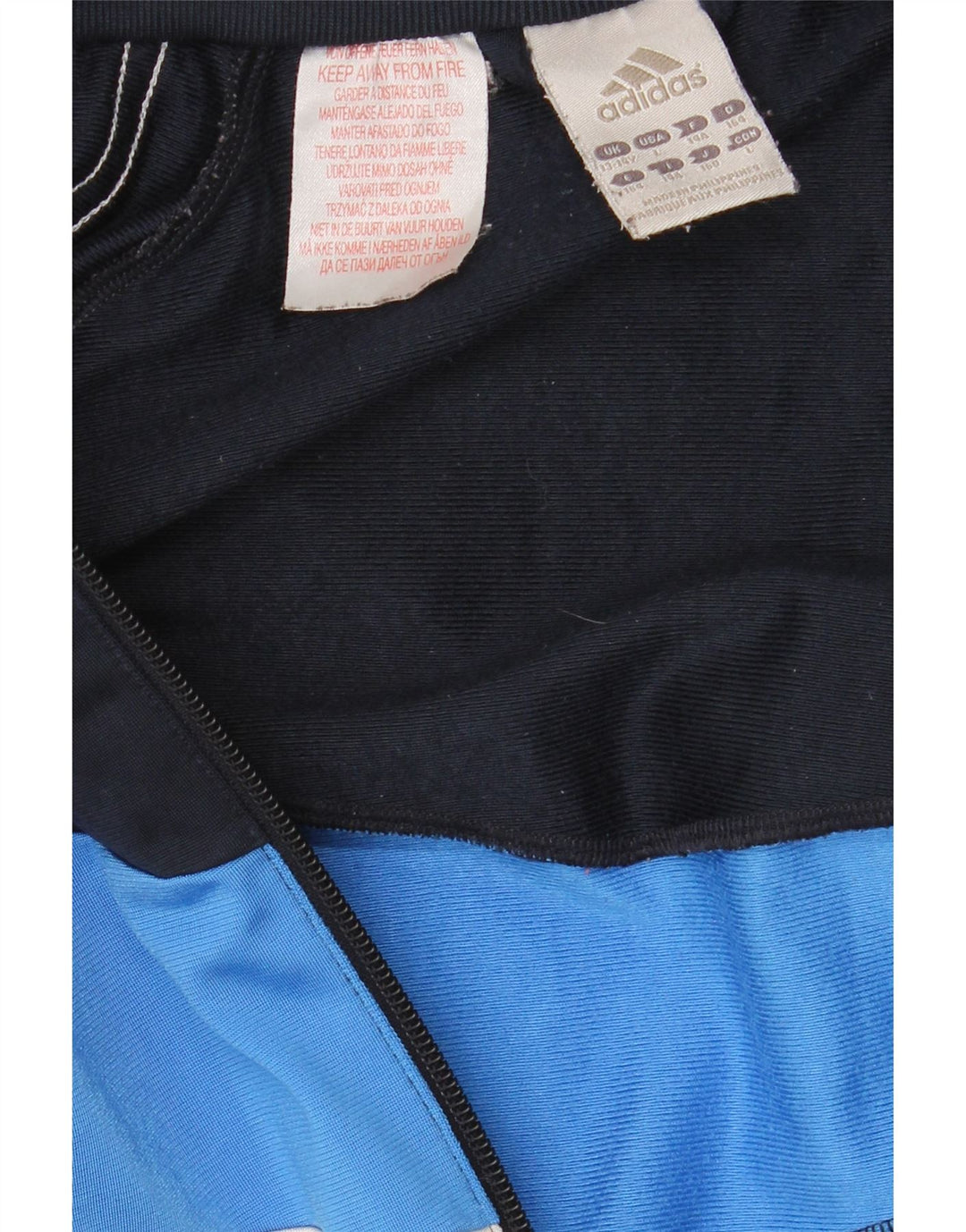 ADIDAS Boys Tracksuit Top Jacket 13-14 Years Navy Blue Colourblock