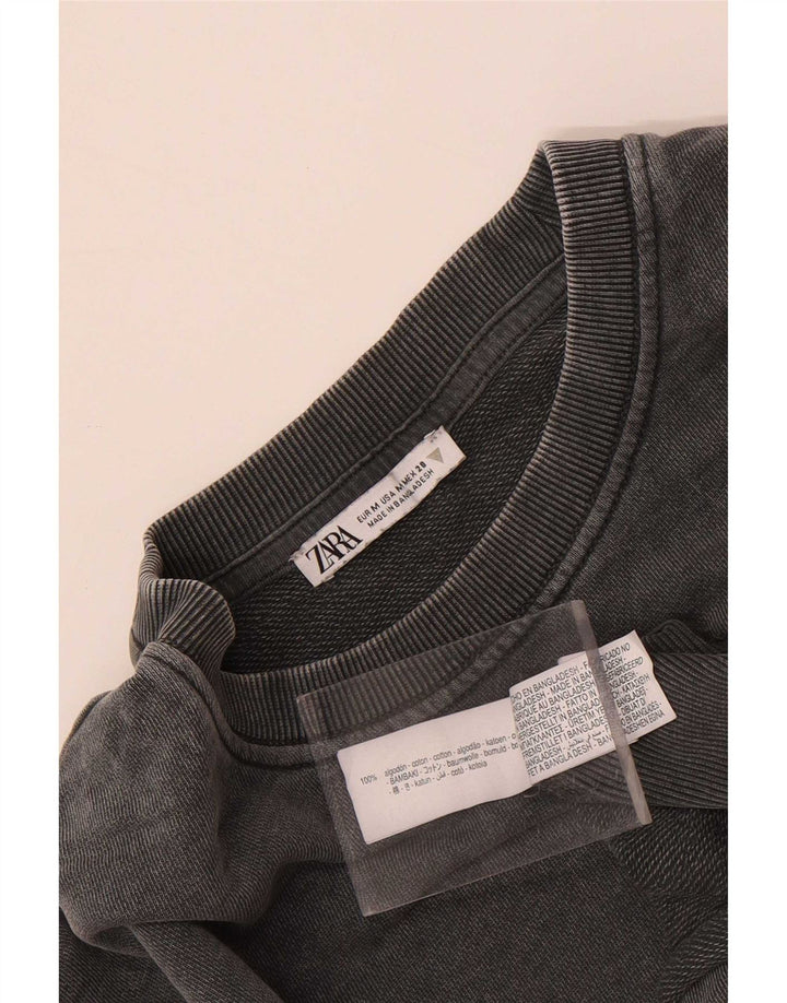 Zara Womens Crop T-Shirt Top UK 14 Medium Grey Bomuld