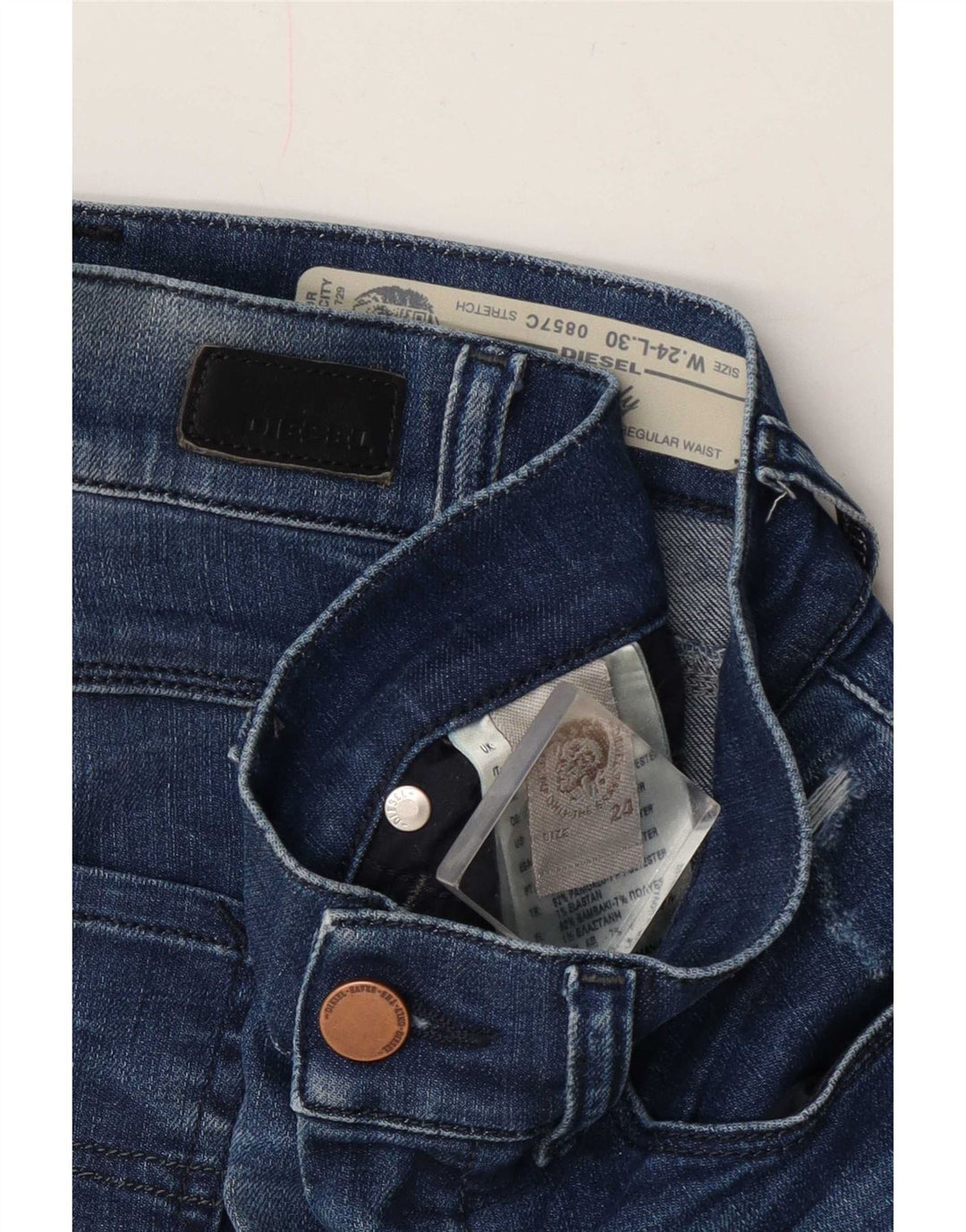Diesel Dame Distressed Slim Jeans W24 L27 Blå Bomuld