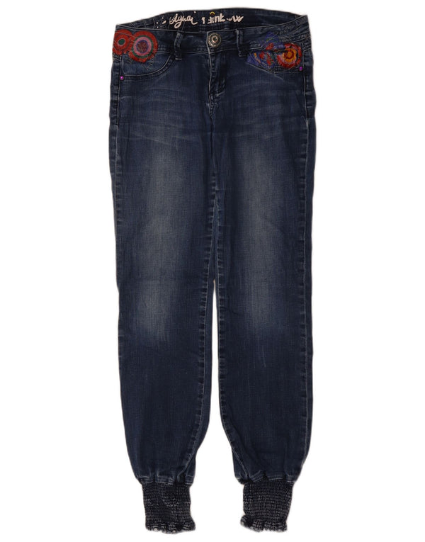 Desigual Dame Regnbue Joggers Lige Jeans W28 L30 Blå Geometrisk