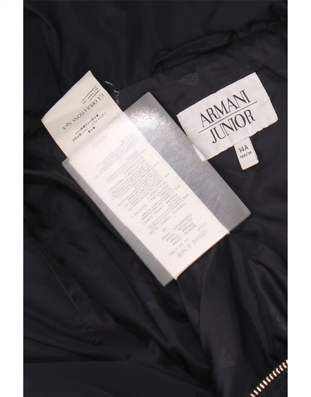 Armani Junior Piger Hætte Vatteret Frakke 13-14 År Navy Blue Polyester