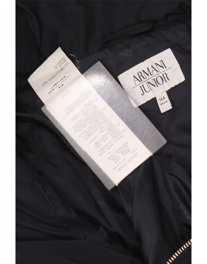 Armani Junior Piger Hætte Vatteret Frakke 13-14 År Navy Blue Polyester