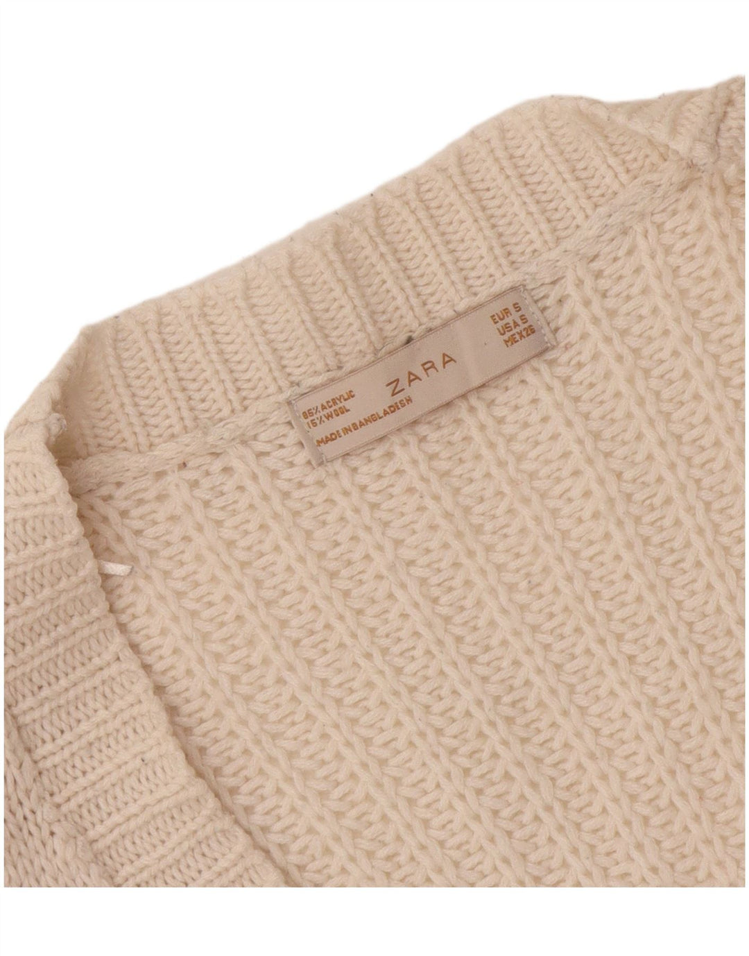 Zara Dame Cardigan Sweater UK 10 Small White Acryl