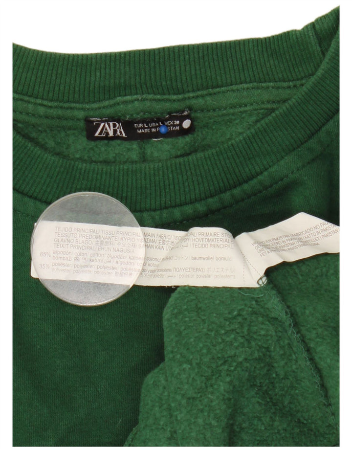 Zara Dame Sweatshirt Jumper UK 16 Stor Grøn Bomuld