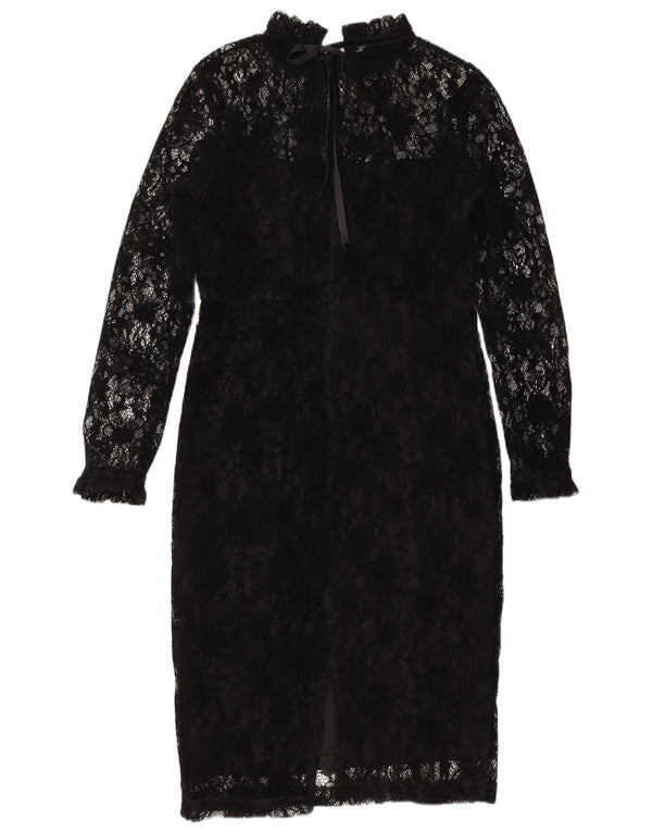 Marks & Spencer Womens Long Sleeve Sheath Dress UK 12 Medium Black Floral