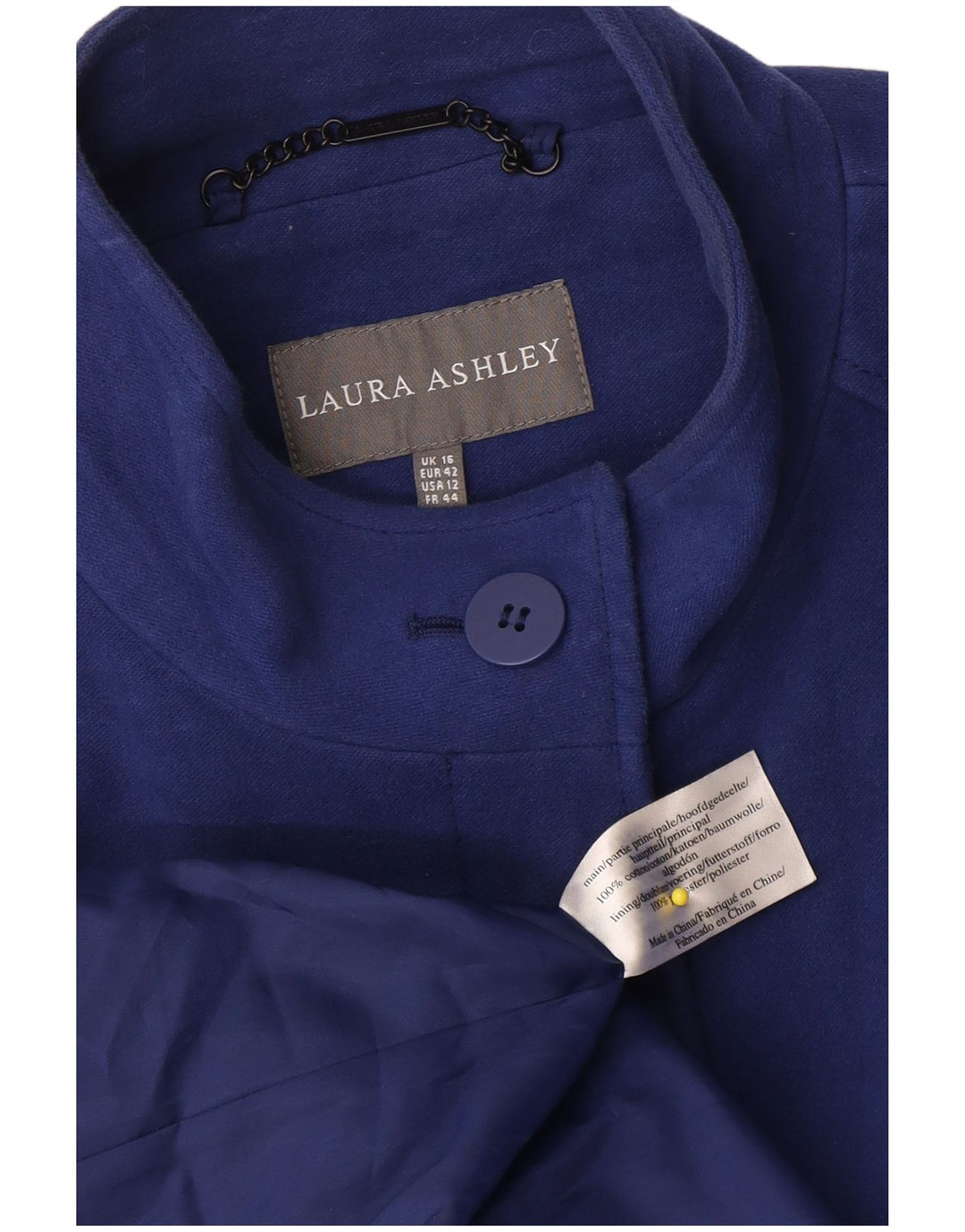 Laura Ashley Dame Overfrakke UK 16 Stor Marineblå Bomuld