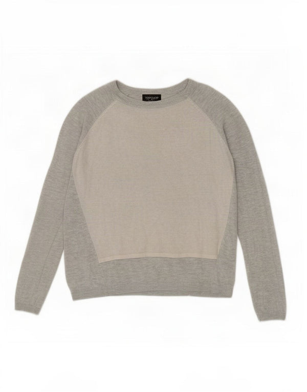 Topshop Dame Oversized Boat Neck Jumper Sweater UK 6 XS Grå Colourblock