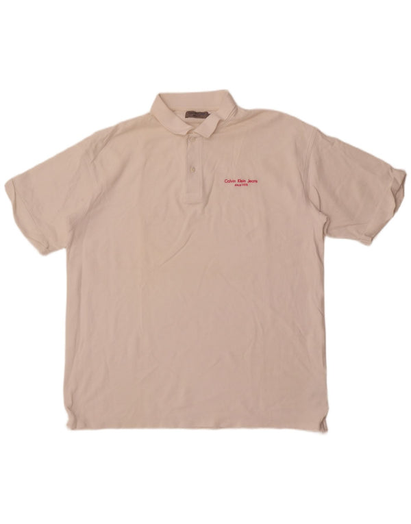 Calvin Klein Jeans Mens Relaxed Fit Polo Shirt Large White Cotton