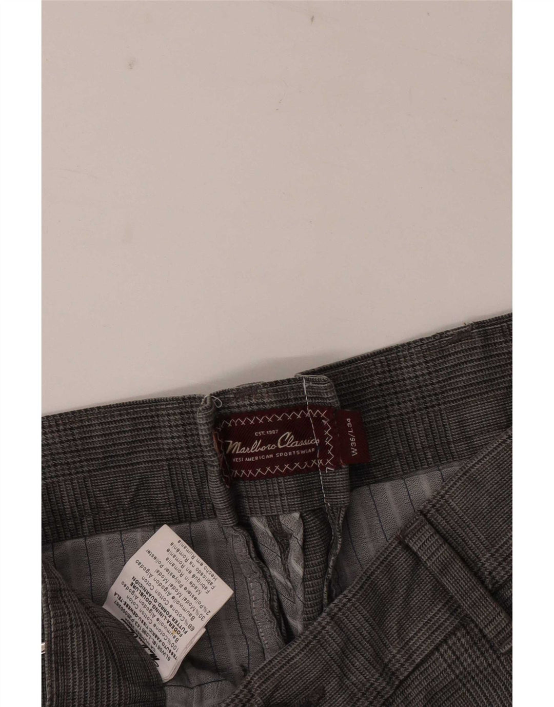 Marlboro Classics Herre Pegged Chino Bukser W36 L34 Grå ternet bomuld