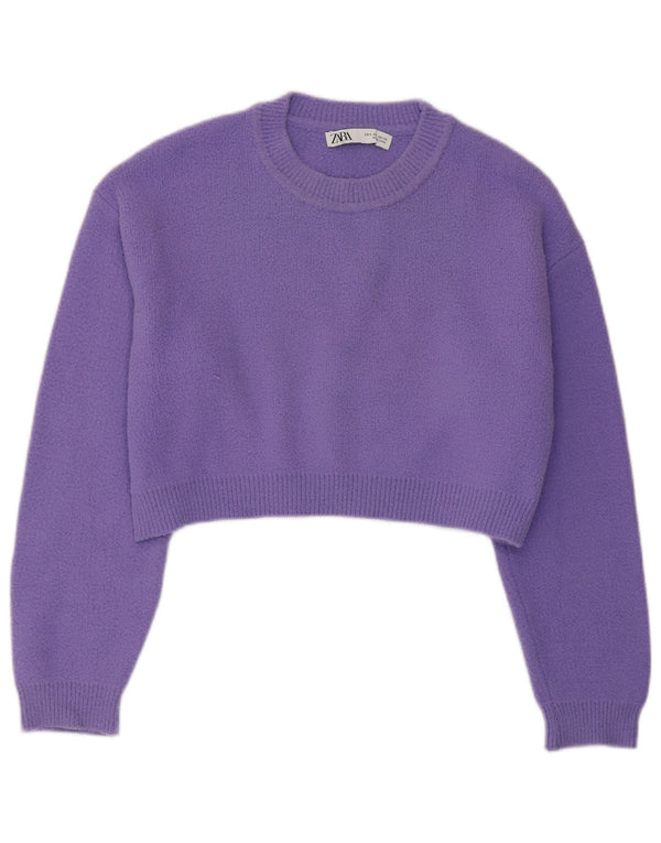 ZARA Womens Crop Oversized Crew Neck sweater UK 10 Small Purple
