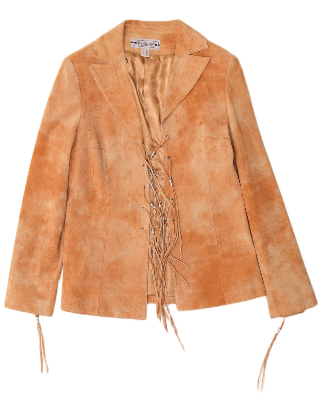 HELLINE Dame Ruskindsjakke UK 12 Medium Beige Tie Dye Læder