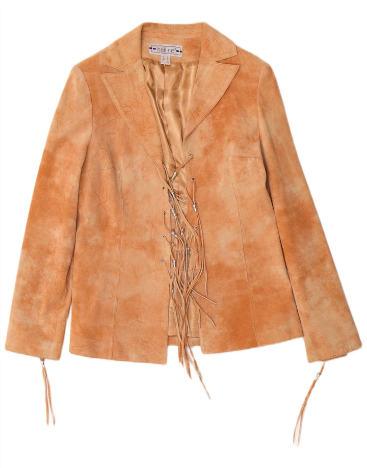 HELLINE Dame Ruskindsjakke UK 12 Medium Beige Tie Dye Læder
