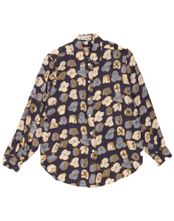 PETER HAHN Dame Gulerodsskjorte Bluse UK 12 Medium Blue Floral Silke