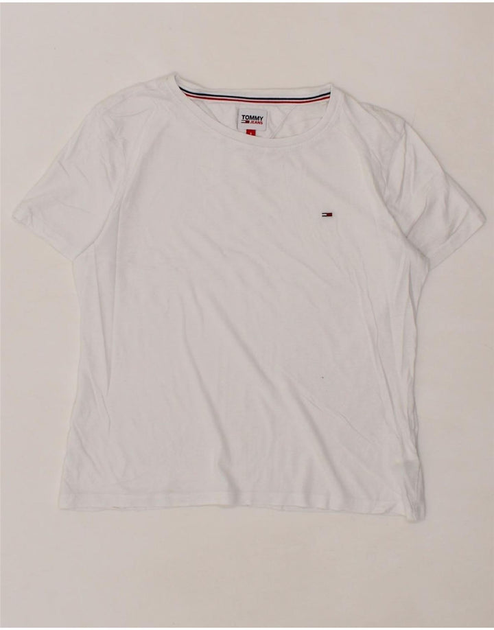 TOMMY HILFIGER Womens T-Shirt Top UK 10 Small White Vintage Tommy Hilfiger and Second-Hand Tommy Hilfiger from Messina Hembry 