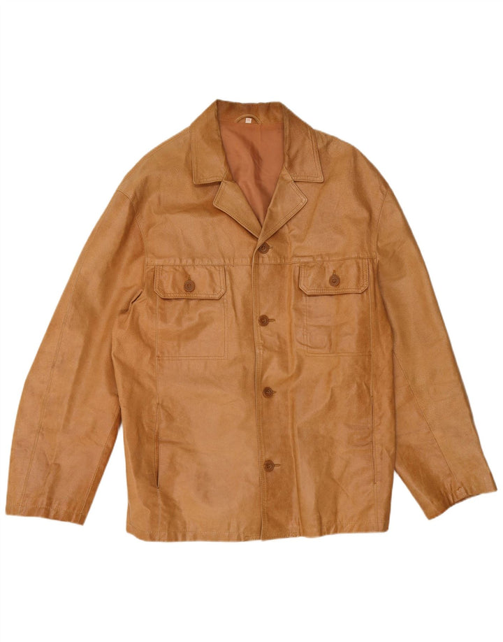 VINTAGE Mens Leather Jacket IT 50 Large Brown Leather