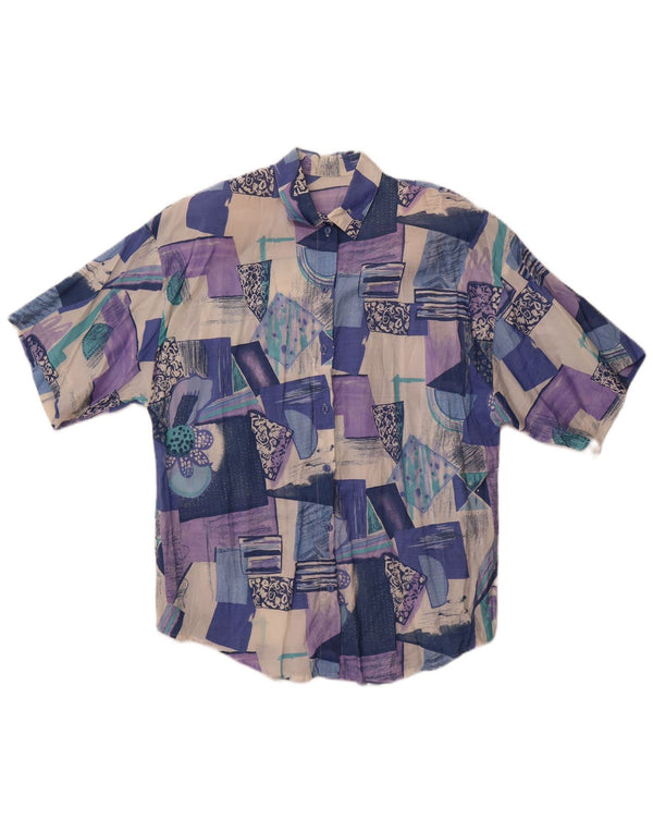 Vintage kortærmet skjorte til kvinder UK 18 XL Flerfarvet patchwork