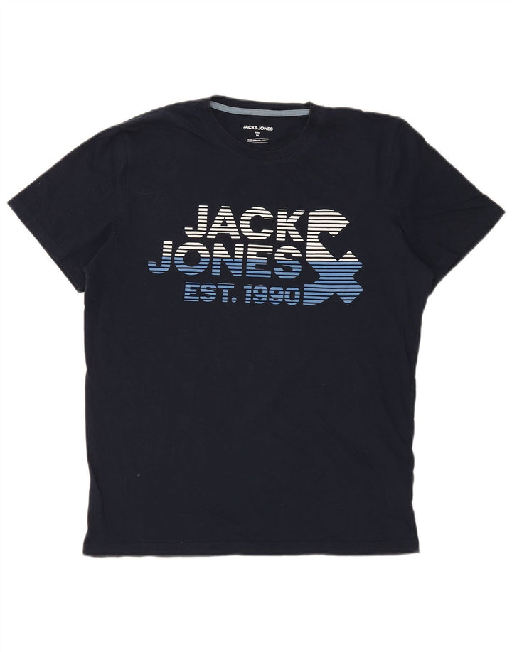 Jack & Jones Herre grafisk T-shirt Top Medium Marineblå Bomuld