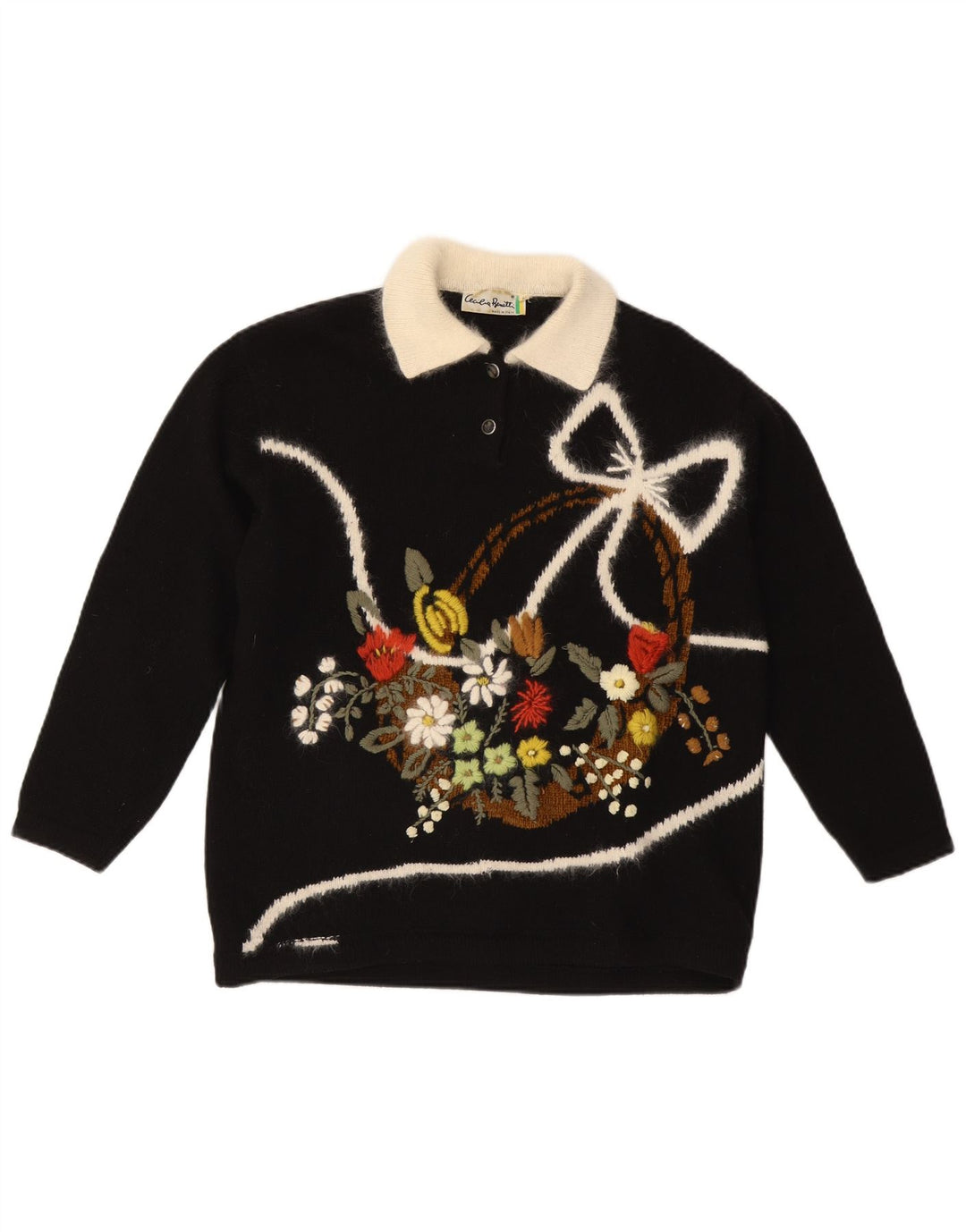 CECILIA BENETTI Dame Polo Neck Jumper Sweater UK 14 Medium Black Floral