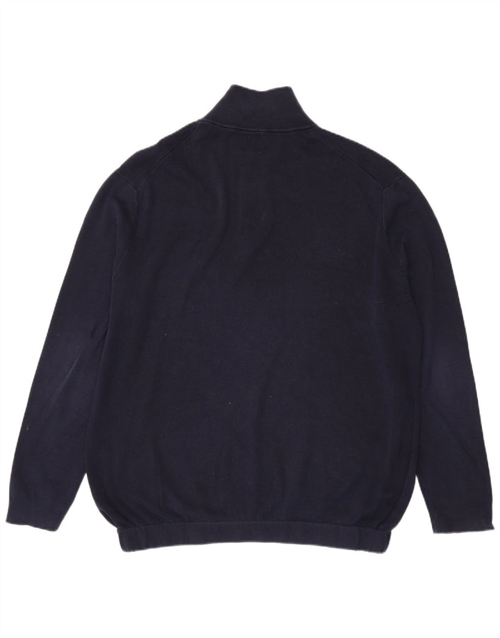 Zara Herre Zip Neck Jumper Sweater Stor Marineblå Bomuld