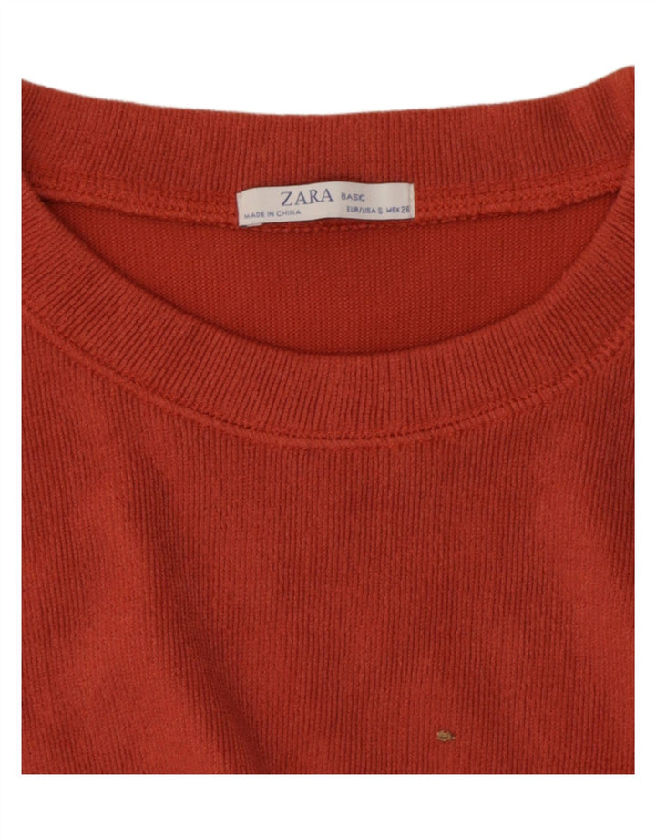 Zara Dame Oversized Crop Langærmet Bluse Top UK 10 Small Orange
