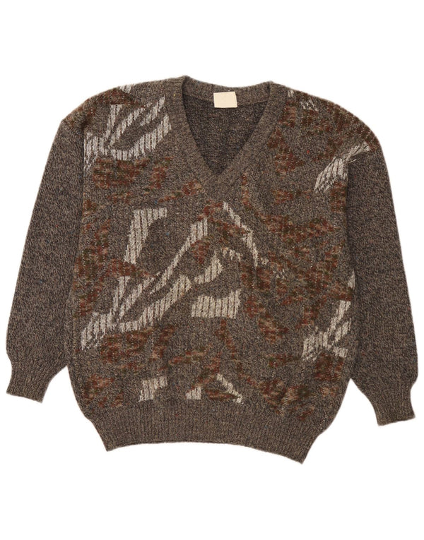 Strickmoden Herre V-hals sweater IT 50 Medium Grå Geometrisk
