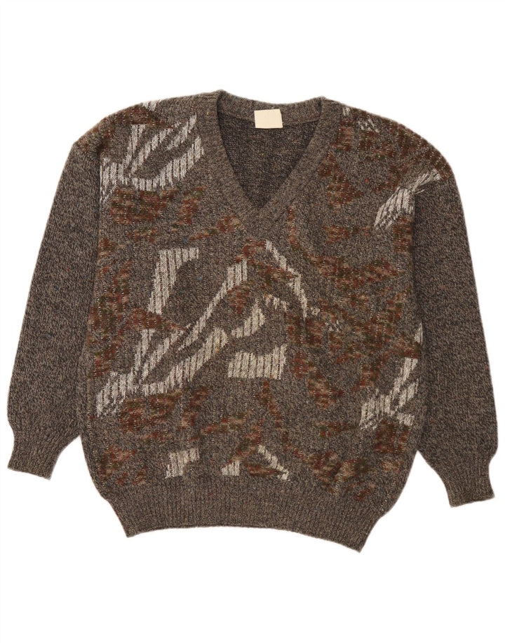 Strickmoden Herre V-hals sweater IT 50 Medium Grå Geometrisk