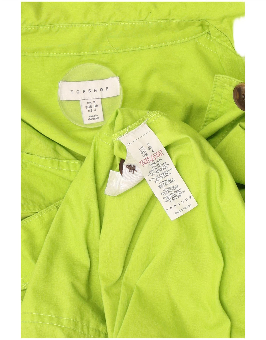 Topshop Kvinder Oversized Utility Jacket UK 8 Lille grøn bomuld