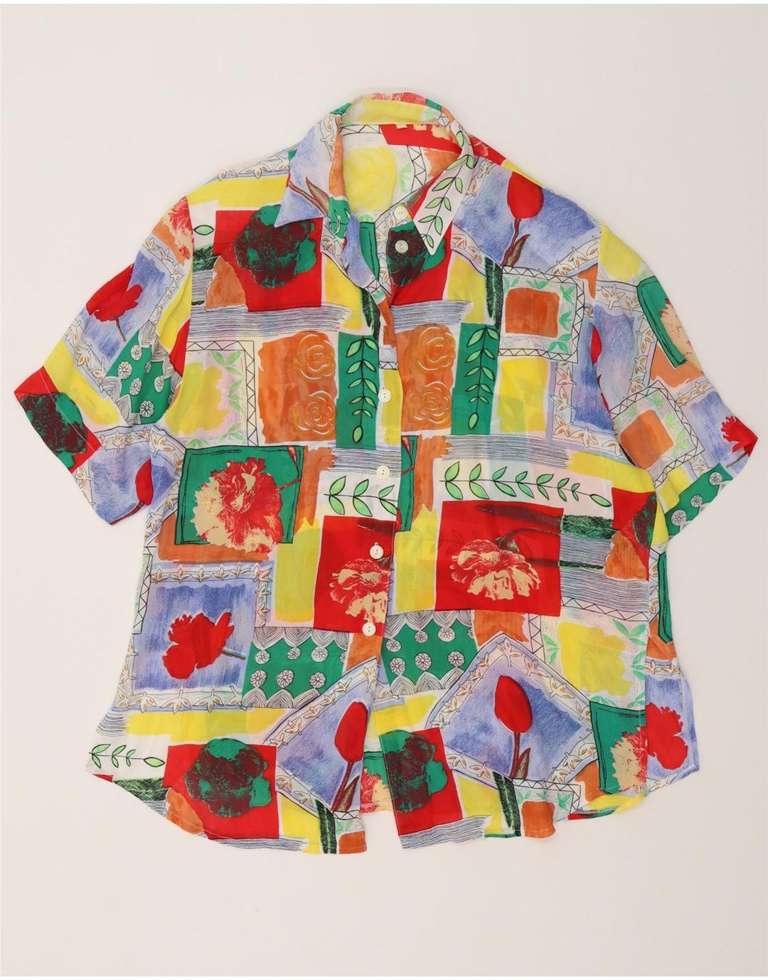 Vintage Dame Longline Shirt Bluse EU 40 Medium Multicolored Viscose