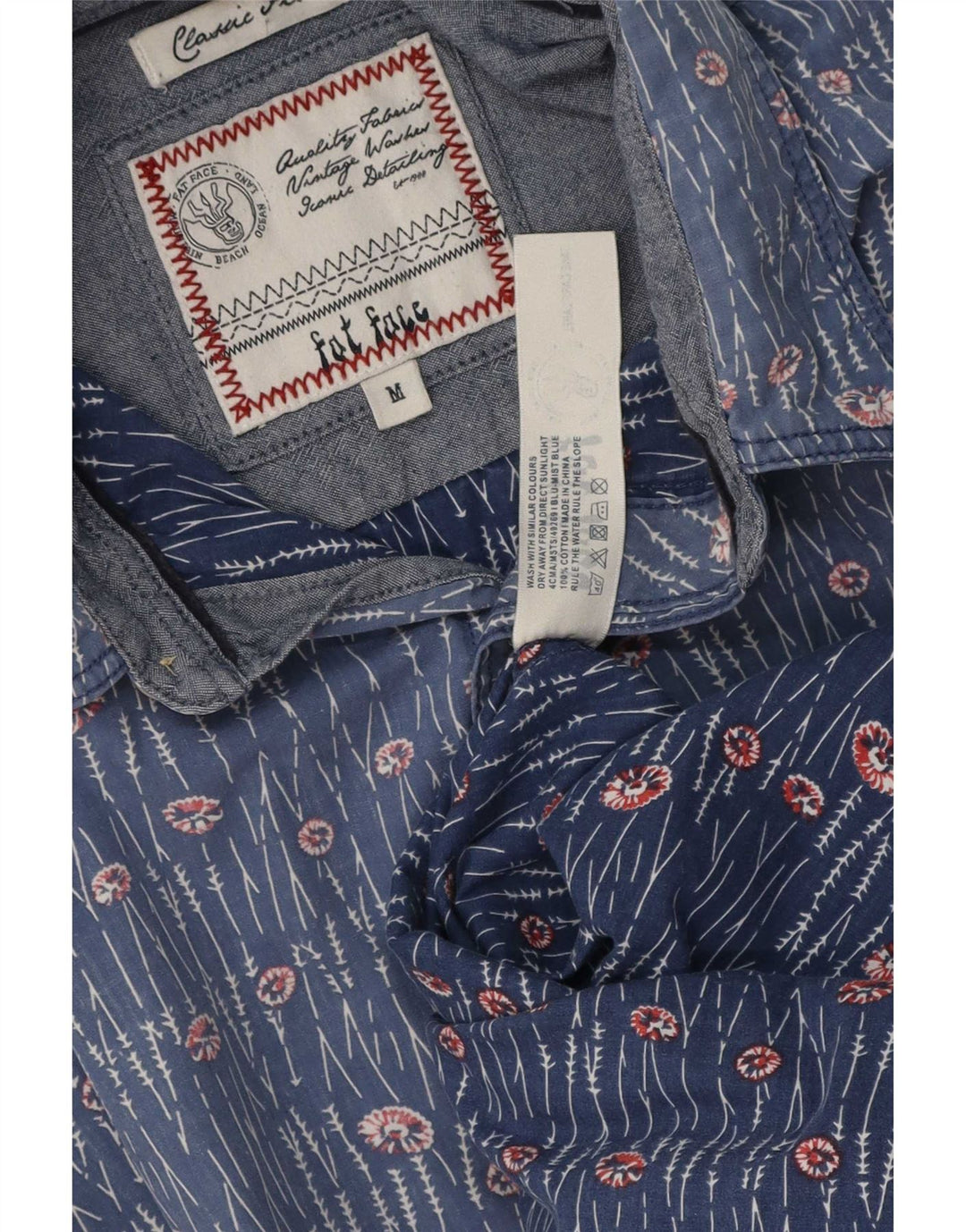 Fat Face Kortærmet Herre Klassisk Fit skjorte Medium Blue Floral Bomuld