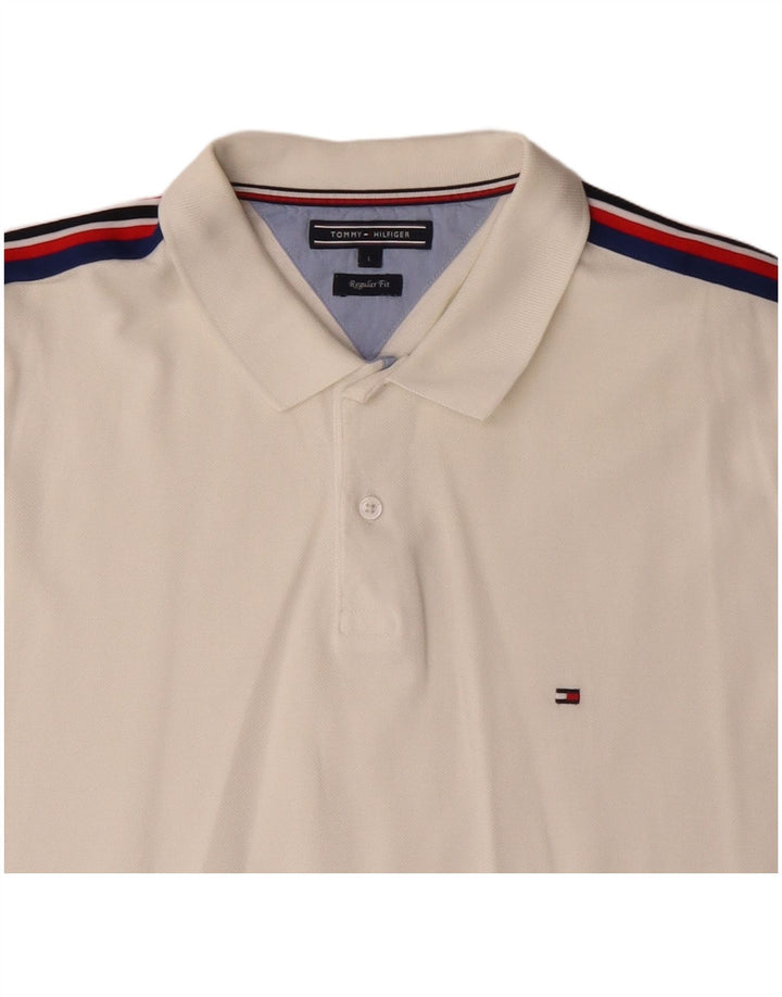 TOMMY HILFIGER Herre Regular Fit Polo Shirt Large Off White Colourblock
