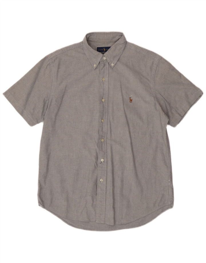 RALPH LAUREN Kortærmet herreskjorte med klassisk pasform mellemgrå bomuld
