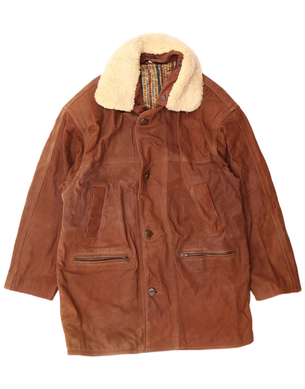 VINTAGE Herre Læderfrakke IT 50 Stor Brun