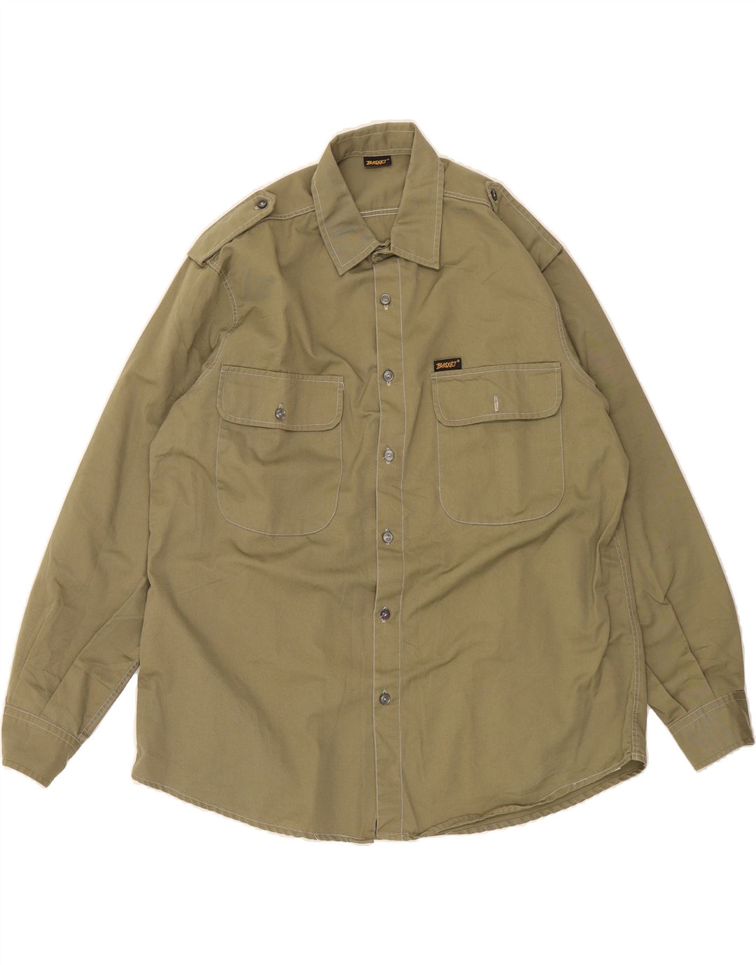 VINTAGE Mens Military Shirt Large Khaki Polyester Vintage Vintage and Second-Hand Vintage from Messina Hembry 