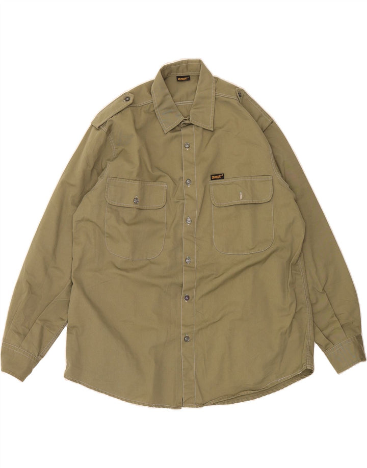 VINTAGE Mens Military Shirt Large Khaki Polyester Vintage Vintage and Second-Hand Vintage from Messina Hembry 