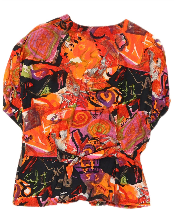 Vintage kvinders abstrakt mønster skjorte bluse UK 10 Small Multicolored