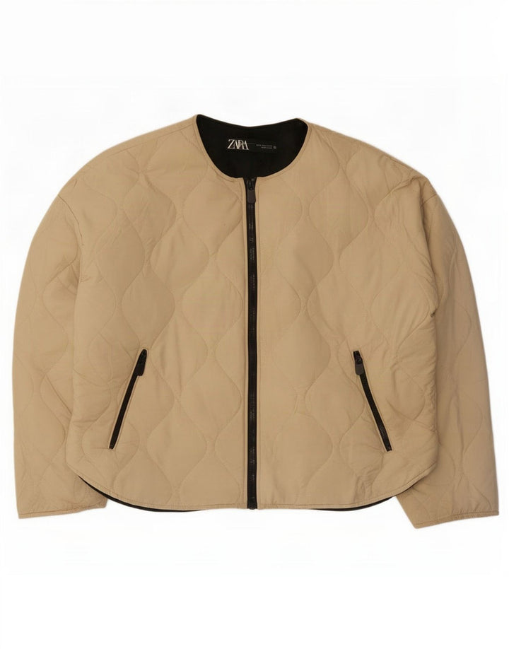 Zara Dame Oversized Quiltet Jakke UK 10 Small Beige Polyester