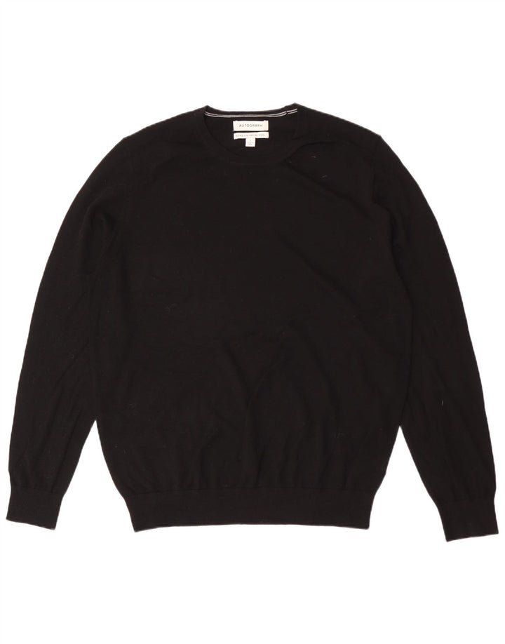Autograf Herre Crew Neck Jumper Sweater Stor Sort Merinould